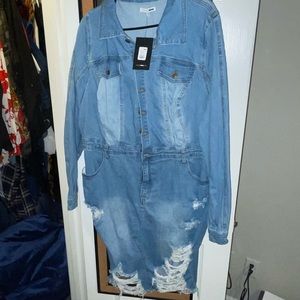 Distressed light denim dress